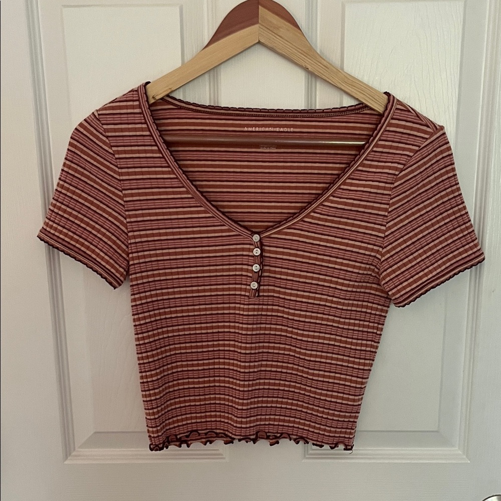 American Eagle Outfitters Red Striped Crop Top